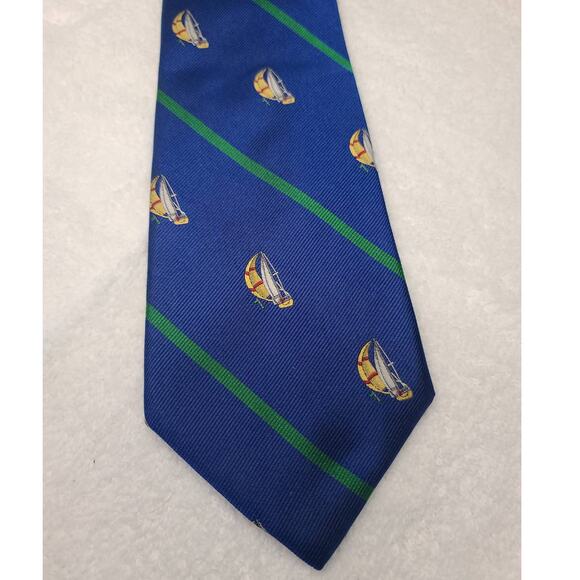 Lands End blue nautical sailboat silk tie - 61" - Picture 3 of 6